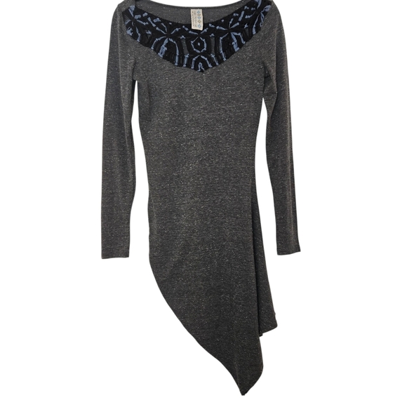 Free People Crochet Trim Asymmetrical Bodycon Grey Dress Size M - Picture 2 of 11